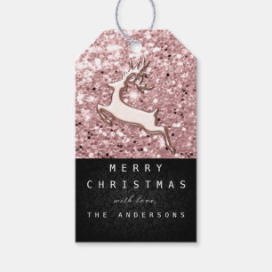 Holiday Gift Tag Glitter Pink Ros Sparkly Reindeer