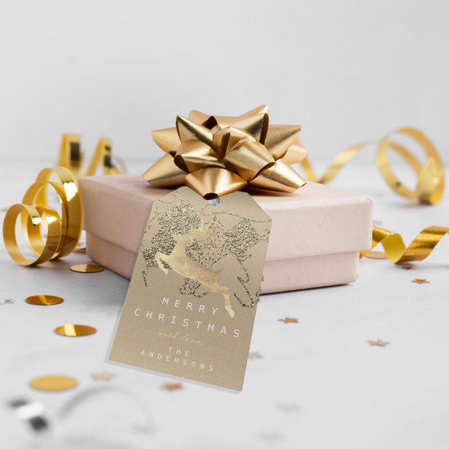 Holiday Gift Tag Gray Ivory Gold Reindeer (Holiday Gift Tag Gray Ivory Gold Reindeer)