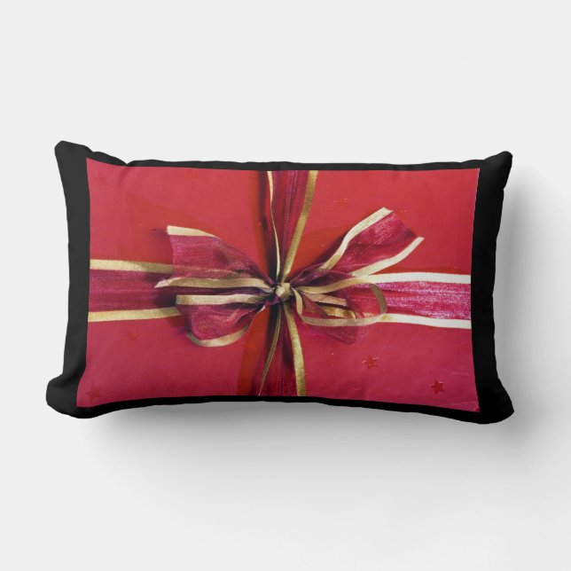 Holiday Gift Wrap and Bows Lumbar Cushion (Front)