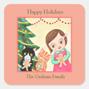 Holiday Gift Wrap Christmas Mailing Custom Name Square Sticker