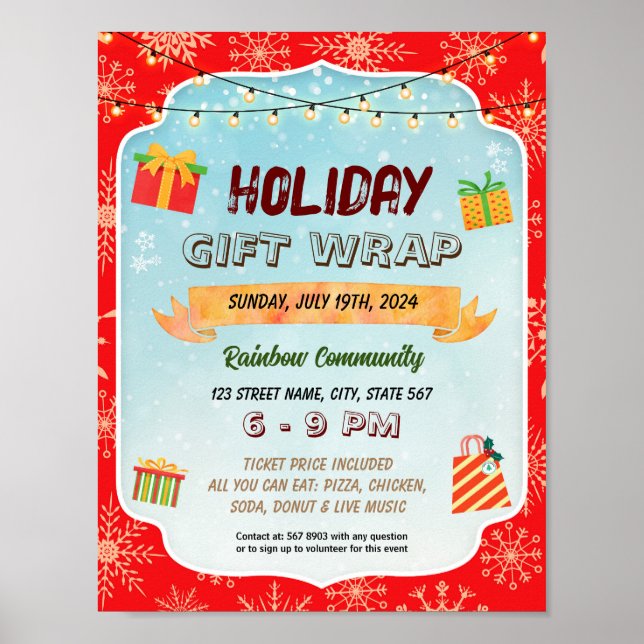 Holiday gift wrap event template poster (Front)