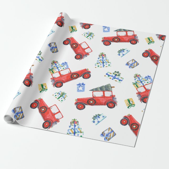Holiday Gift Wrap Red Car  (Unrolled)