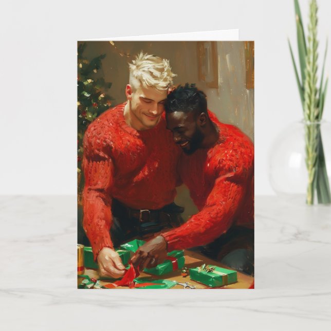 Holiday Gift Wrapping Embrace Card (Front)