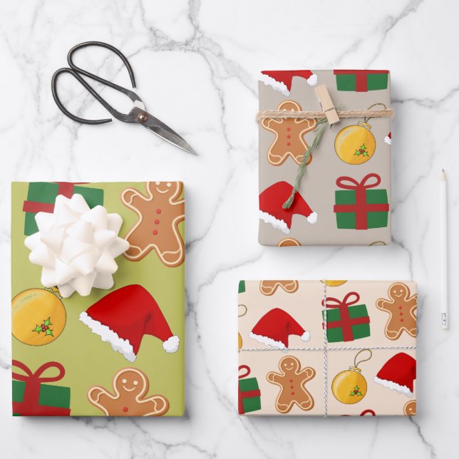 Holiday Gift Wrapping Paper Flat Sheet Set of 3 (Front)
