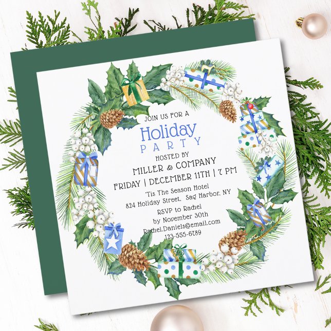 Holiday Gift Wreath Corporate Christmas Party Invitation (Creator Uploaded)