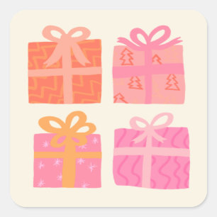Holiday Gifts Presents Cute Hand-drawn Christmas Square Sticker