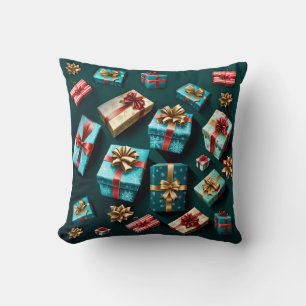 Holiday Gifts Stylish Wrap Gold Blue Red Cushion