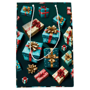 Holiday Gifts Stylish Wrap Gold Blue Red  Medium Gift Bag