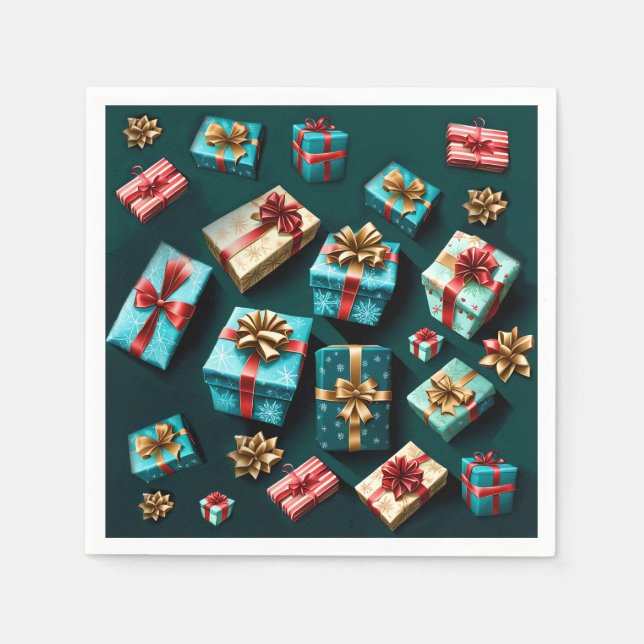 Holiday Gifts Stylish Wrap Gold Blue Red  Napkin (Front)