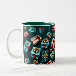 Holiday Gifts Stylish Wrap Gold Blue Red Two-Tone Coffee Mug
