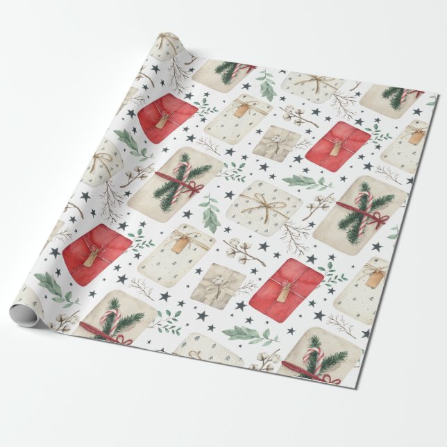 Holiday Gifts Vintage Style Wrapping Paper (Unrolled)