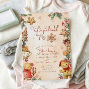 Holiday Gingerbread 2nd Birthday Invitation