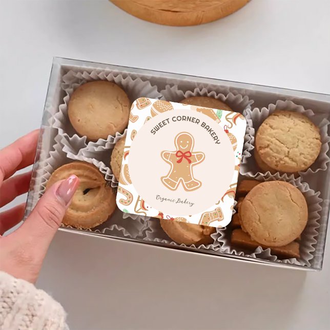 Holiday Gingerbread Bakery Xmas Promo Square Sticker (Holiday Gingerbread Bakery Xmas Promo Square Sticker)