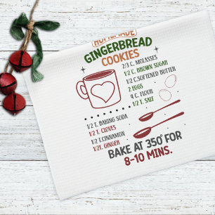 Holiday Gingerbread Cookie Recipe Christmas Tea Towel