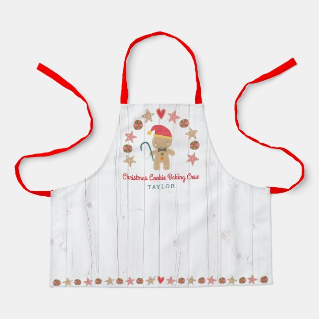 Holiday Gingerbread Man Baking Crew Rustic Wood  Apron (Front)
