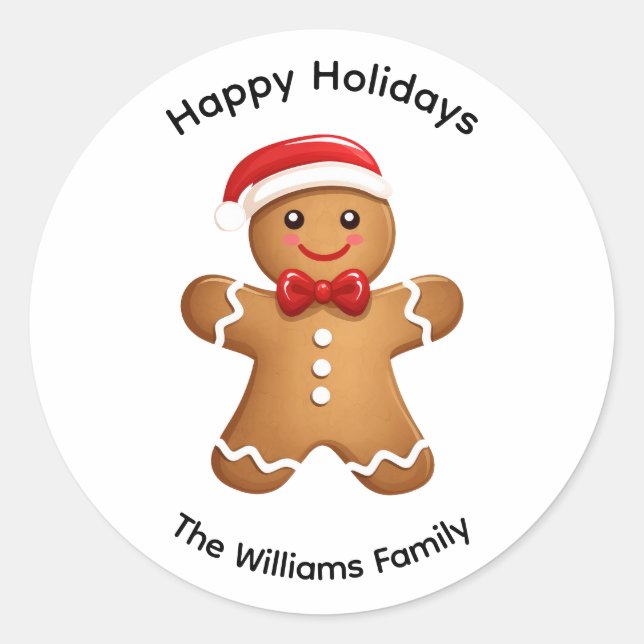 Holiday Gingerbread Man Personalised Classic Round Sticker (Front)