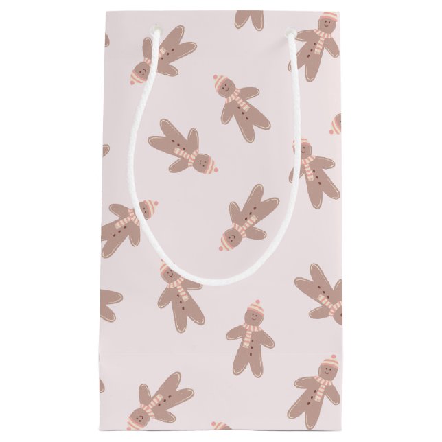 Holiday Gingerbread Man pink Small Gift Bag (Front)