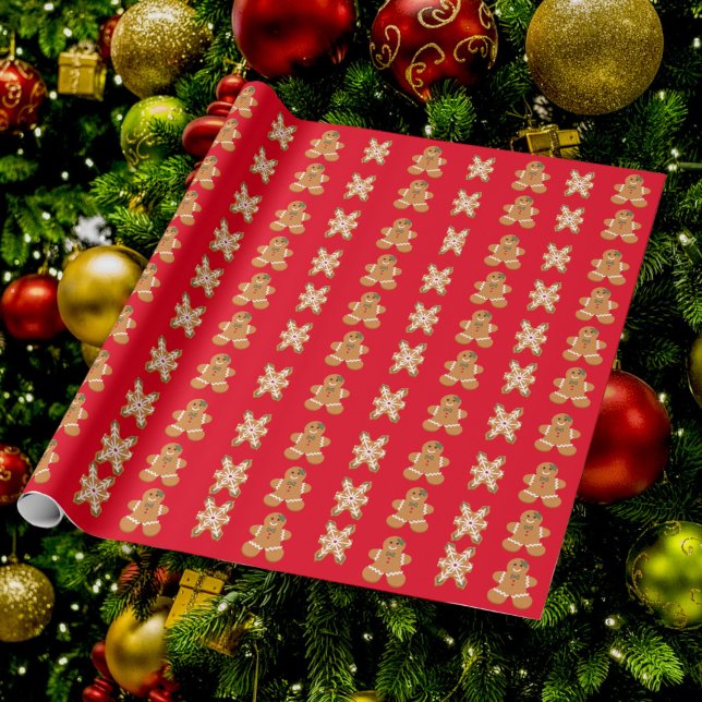 Holiday Gingerbread Man Red Green Wrapping Paper (Creator Uploaded)