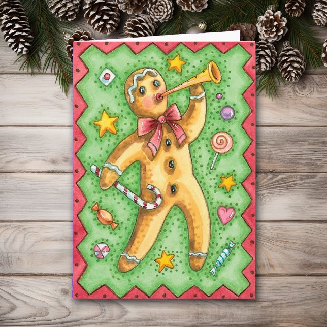 Holiday Gingerbread Man Retro Christmas Card (Creator Uploaded)