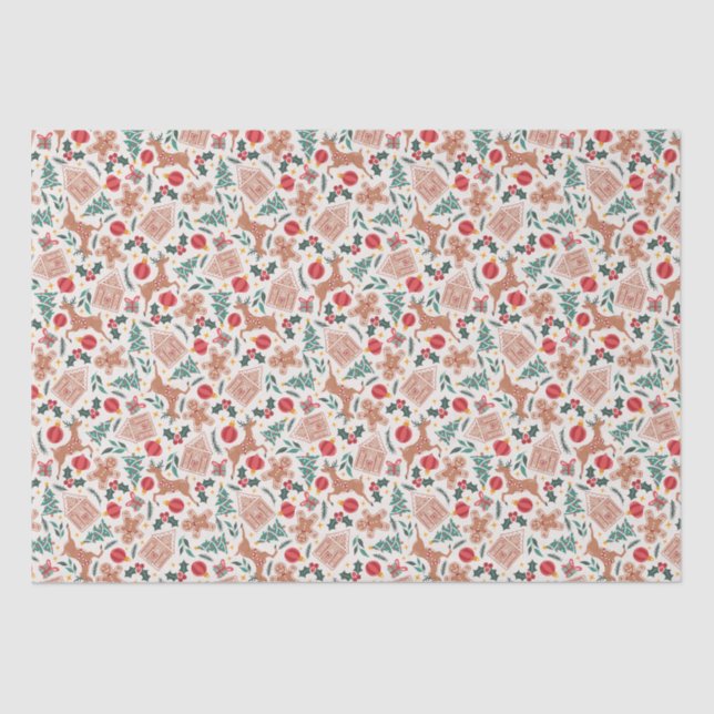 Holiday Gingerbread, Reindeer, & Christmas Tree Tissue Paper (Front)