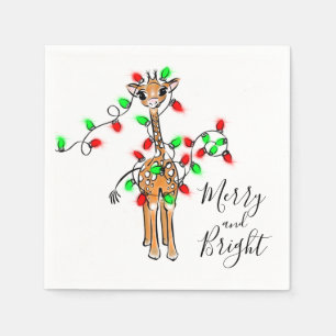 Holiday Giraffe- twinkle red and green lights Napkin