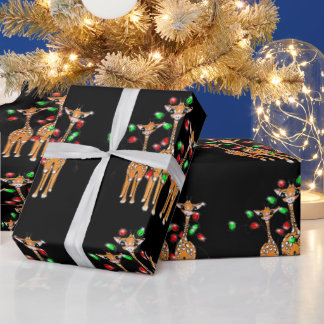 Holiday Giraffes, twinkle red and green lights Wrapping Paper