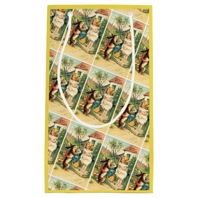 Holiday Girl & Bunny Vintage Easter Gift Bag (Front)