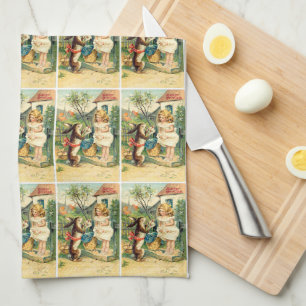 Holiday Girl & Bunny Vintage Easter Kitchen Towels