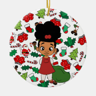 Holiday Girl Puff Christmas Ceramic Tree Decoration