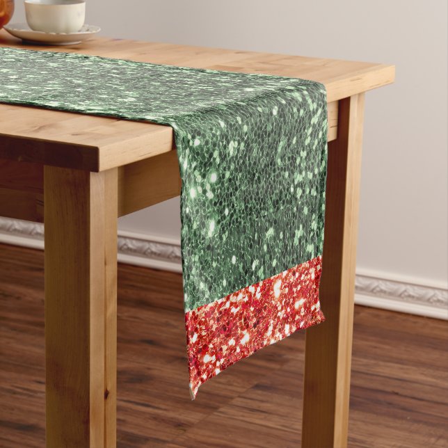 Holiday Glitter Red Green Bling Sparkly Chic Short Table Runner (In Situ)