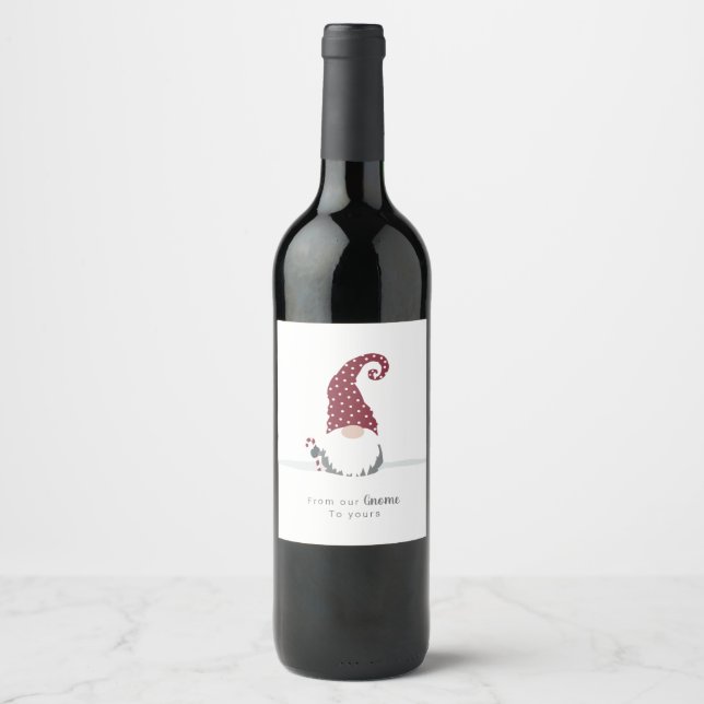 Holiday gnome Scandinavian design Wine Label (Front)