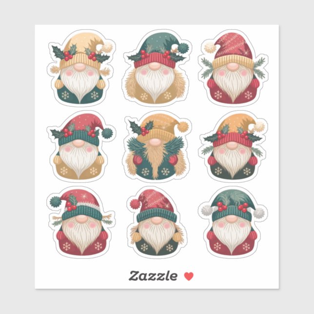 Holiday Gnome Sticker Sheet with Holly Accents (Sheet)