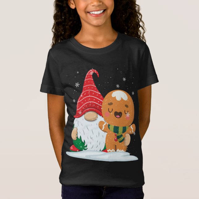 Holiday Gnome with Candy Cane and Gingerbread Chri T-Shirt (Front)