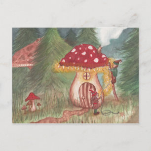 Holiday Gnomes and Mushroom Home Postcard
