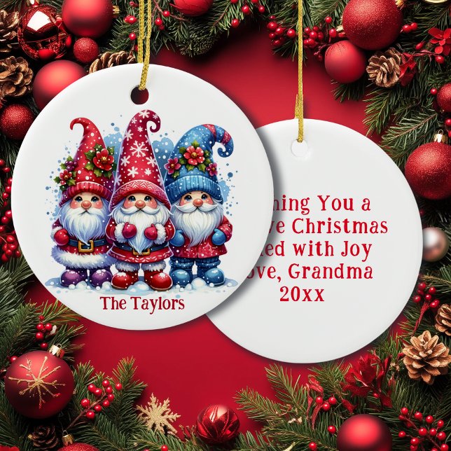 Holiday Gnomes Personalised Christmas Ceramic Tree Decoration (Creator Uploaded)