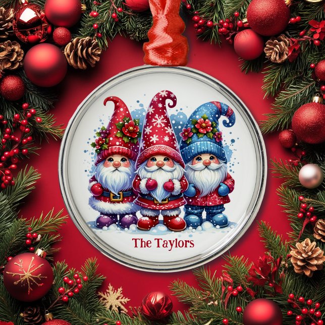 Holiday Gnomes Personalised Christmas Metal Tree Decoration (Creator Uploaded)