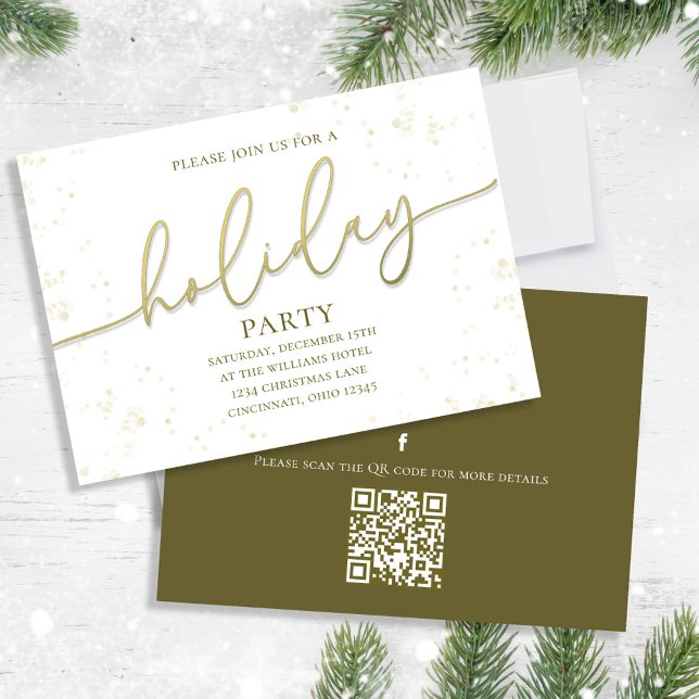 Holiday Gold Calligraphy Script Simple QR Code  Invitation (Holiday party gold gradient calligraphy script invitation. With a QR code. )