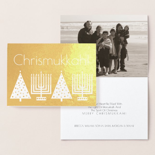 Holiday Gold Chrismukkah Add Your Photo Modern Foil Card (Display)