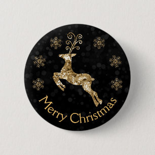 Holiday Gold crumpled Foil Christmas Reindeer 6 Cm Round Badge