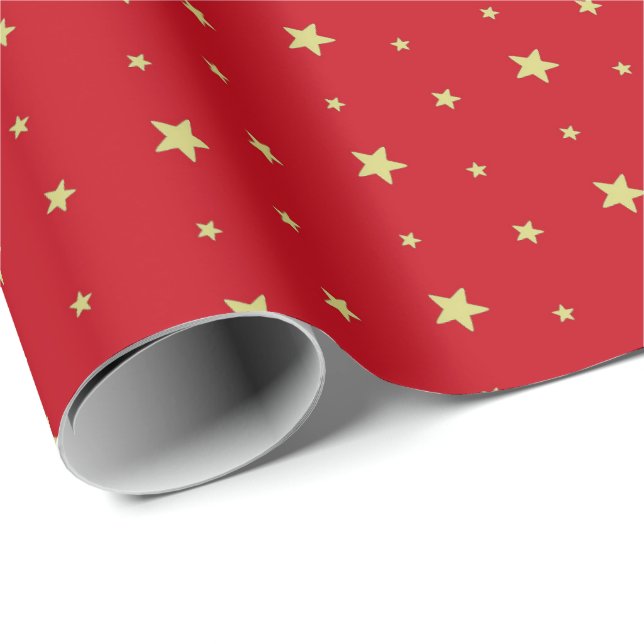 Holiday Gold Stars on Red Wrapping Paper (Roll Corner)
