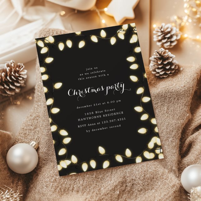 Holiday Golden Lights Christmas Party Invitation (Creator Uploaded)