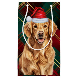 Holiday Golden Retriever Festive Plaid Christmas Small Gift Bag