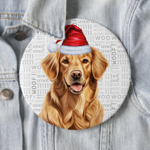 Holiday Golden Retriever Santa Dog Woof Background 6 Cm Round Badge
