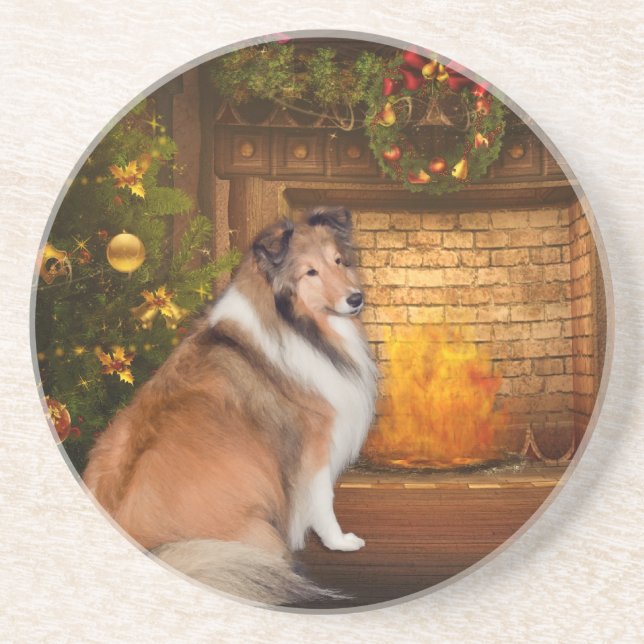 Holiday Grace Sheltie Coaster (Front)