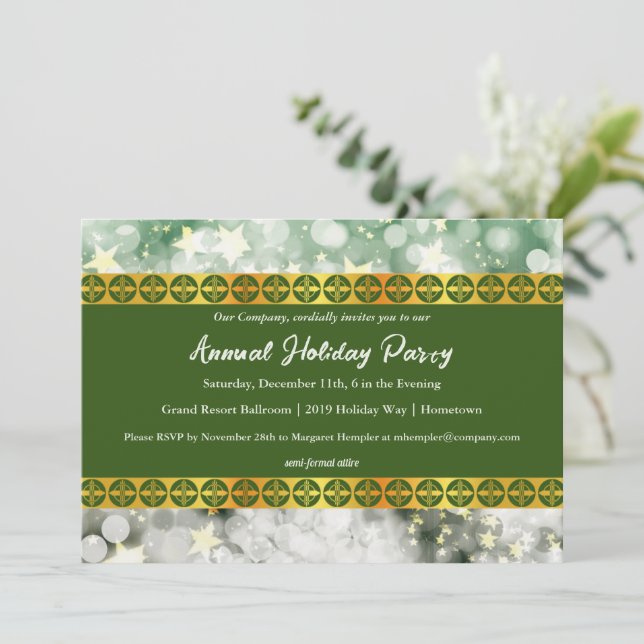 Holiday Green and Gold Party Invitation (Standing Front)