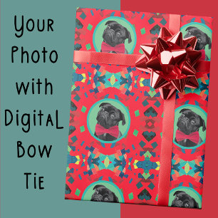 Holiday Green and Red with Your Photo and Bow Tie Wrapping Paper