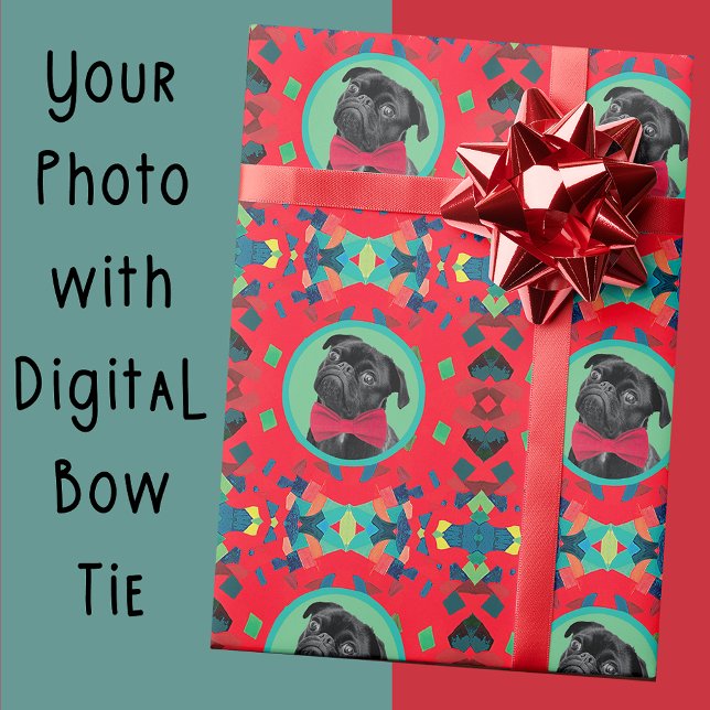 Holiday Green and Red with Your Photo and Bow Tie Wrapping Paper (Creator Uploaded)