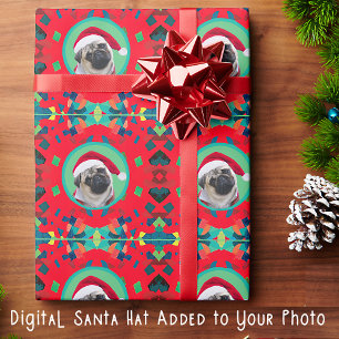 Holiday Green and Red with Your Photo and Bow Tie Wrapping Paper
