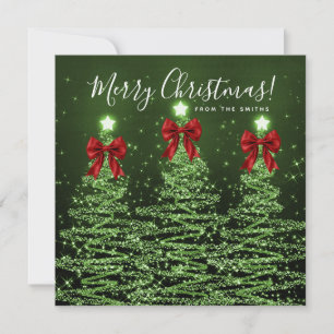 Holiday Green Christmas Trees Greeting Red  Card