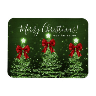 Holiday Green Christmas Trees Greeting Red Magnet